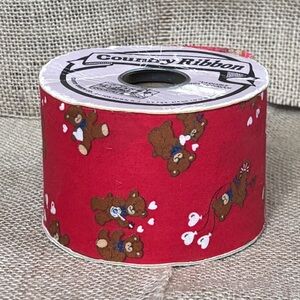 Vintage Country Ribbon Teddy Bears Love Hearts Red Fabric Ribbon Valentines Day